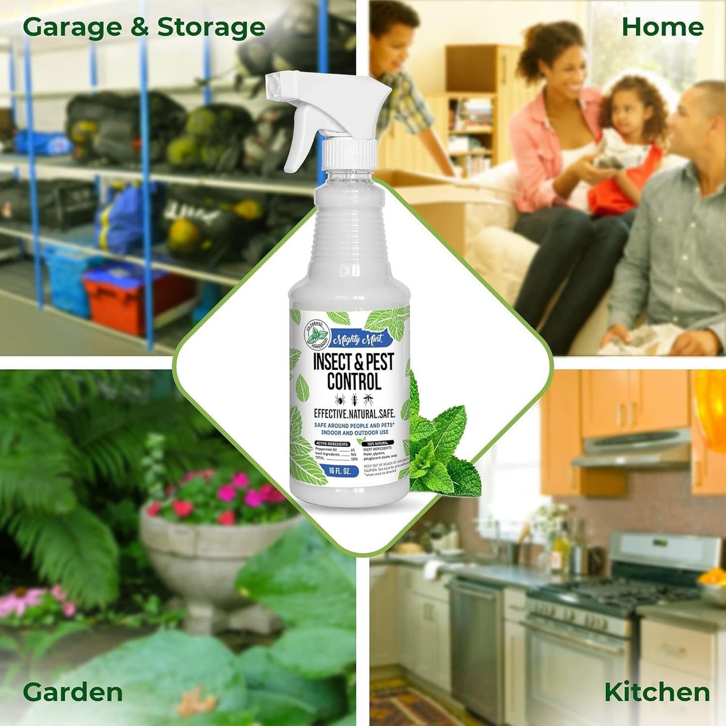 Mighty Mint Peppermint Oil Insect Repellent Spray – Natural Indoor & Outdoor Bug Control for Spiders, Ants, Roaches, and More – Plant-Based, Extra-Strong Formula - 16 oz