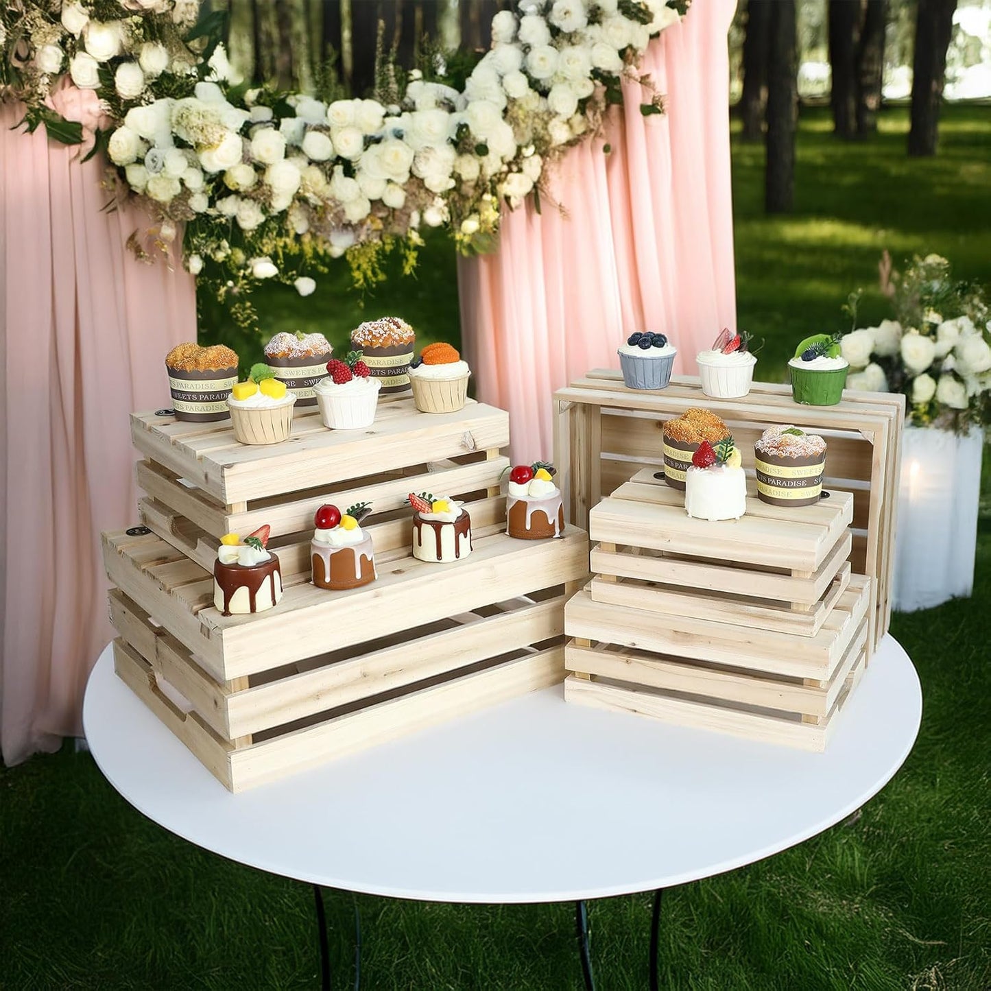 Wooden Crates, Unfinished Set of 5 Large Wood Crates with Handles, Rustic Farmhouse Wooden Crate for Decor, Wedding Birthday Home Party Living Room Kitchen Decoration