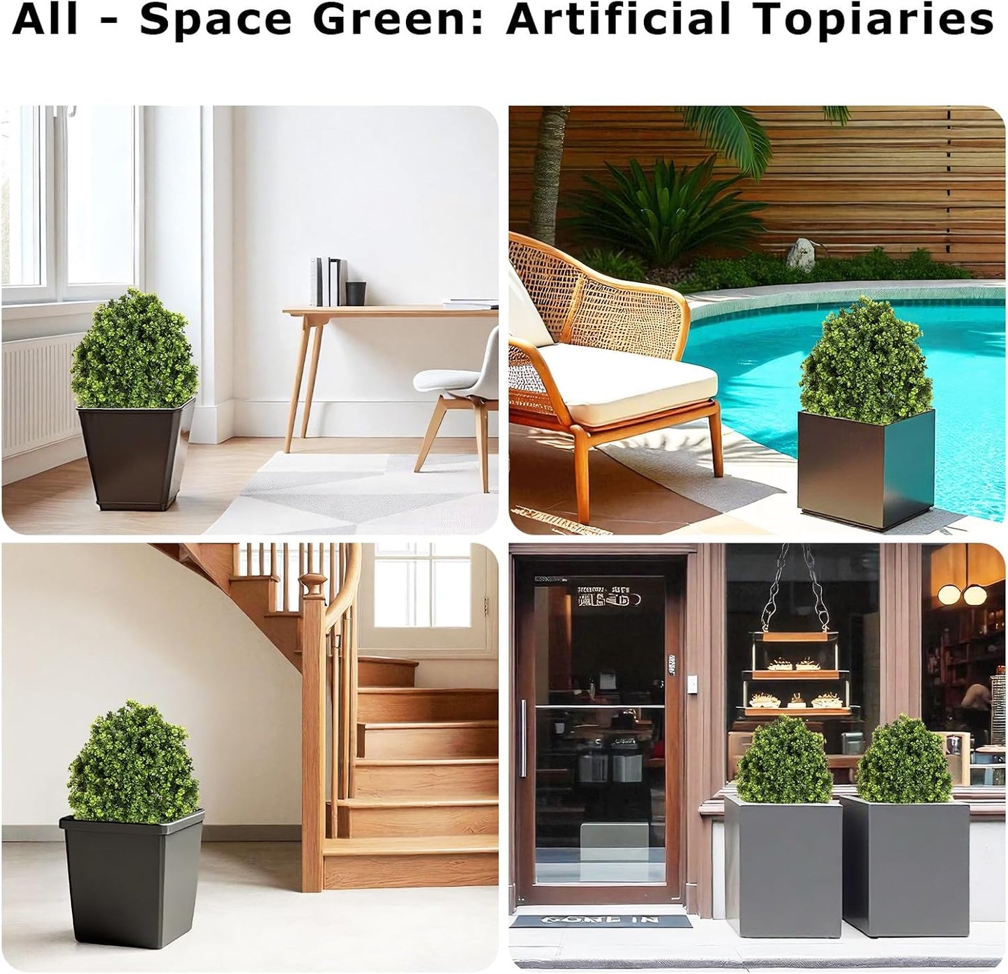 27“ Realistic Artificial Boxwood Topiary Trees Set of 2, Faux Boxwood Plants Outdoor UV-Resistant, No Maintenance Curb Appeal Fake Evergreen Bushes & Shrubs for Front Porch Outside Planter Decor