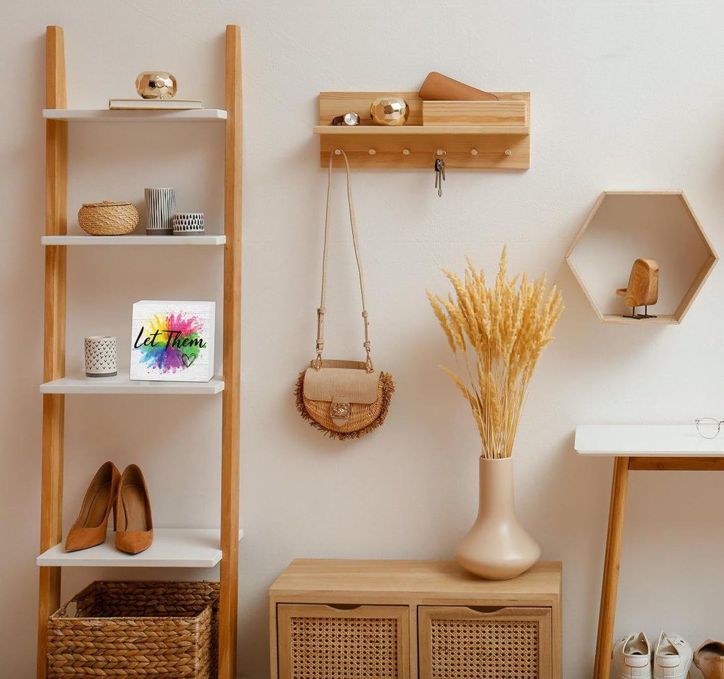 Let Them Wooden Sign, Desk Decorations For Women Office, 5x5 Inch Colorful Splash Funny Office Decor Wood Box Sign, Desk Shelf Cubicle Accessories, Appreciation Gifts for Coworkers Boss, 03