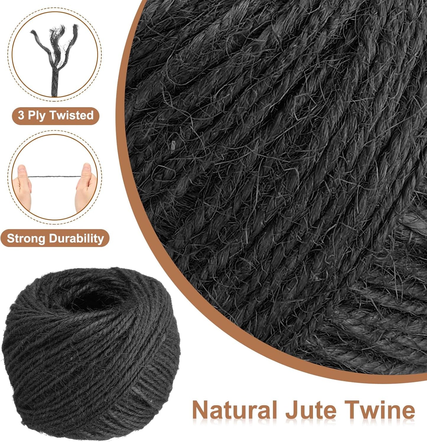 uxcell 164 Feet Natural Jute Twine String,2mm Thin Garden Twine Rope Colored Plant String Cord for DIY Art Crafts Gift Wrapping Decoration Packing Gardening Plant Hanger,Black