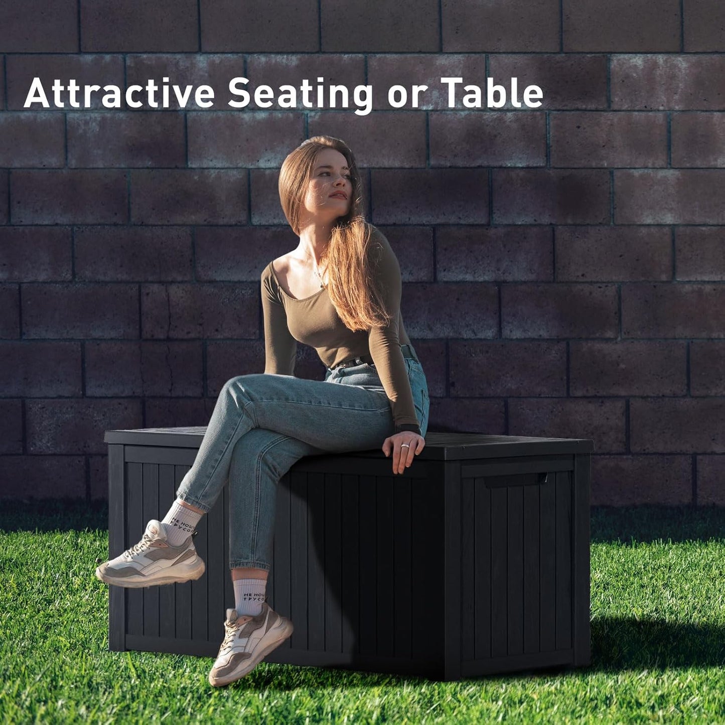 DRATO 180 Gallon Deck Box, Waterproof Resin Large Outdoor Storgae Box for Patio Furniture, Patio Cushions, Gardening Tools, Pool and Sports Supplies, Lockable