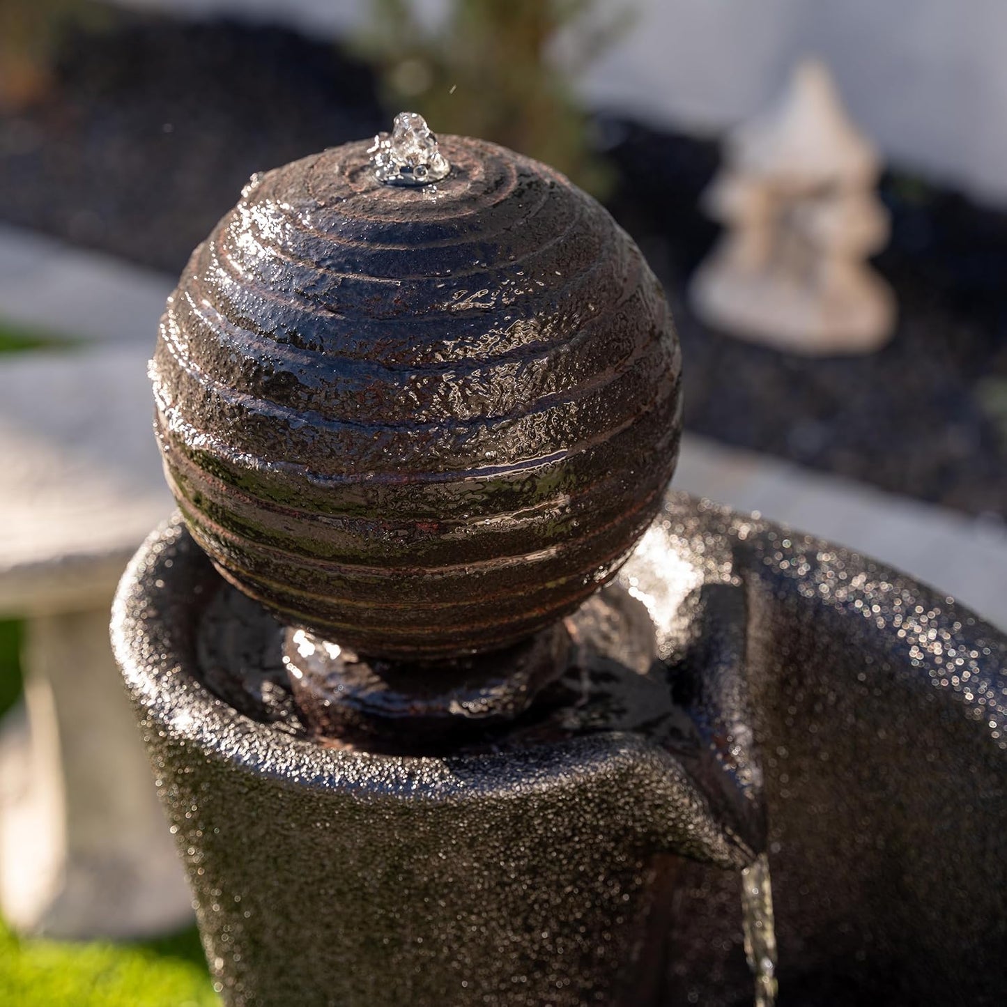 Xbrand 41" Modern Sphere Curve Cascading Fountain, Resin