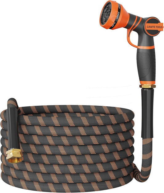 Giraffe Tools Garden Hose 50FT 1/2” Non-Expandable Lightweight Flexible Water Hoses Burst 600 psi with 9 Spray Function Nozzle Heavy Duty Hose
