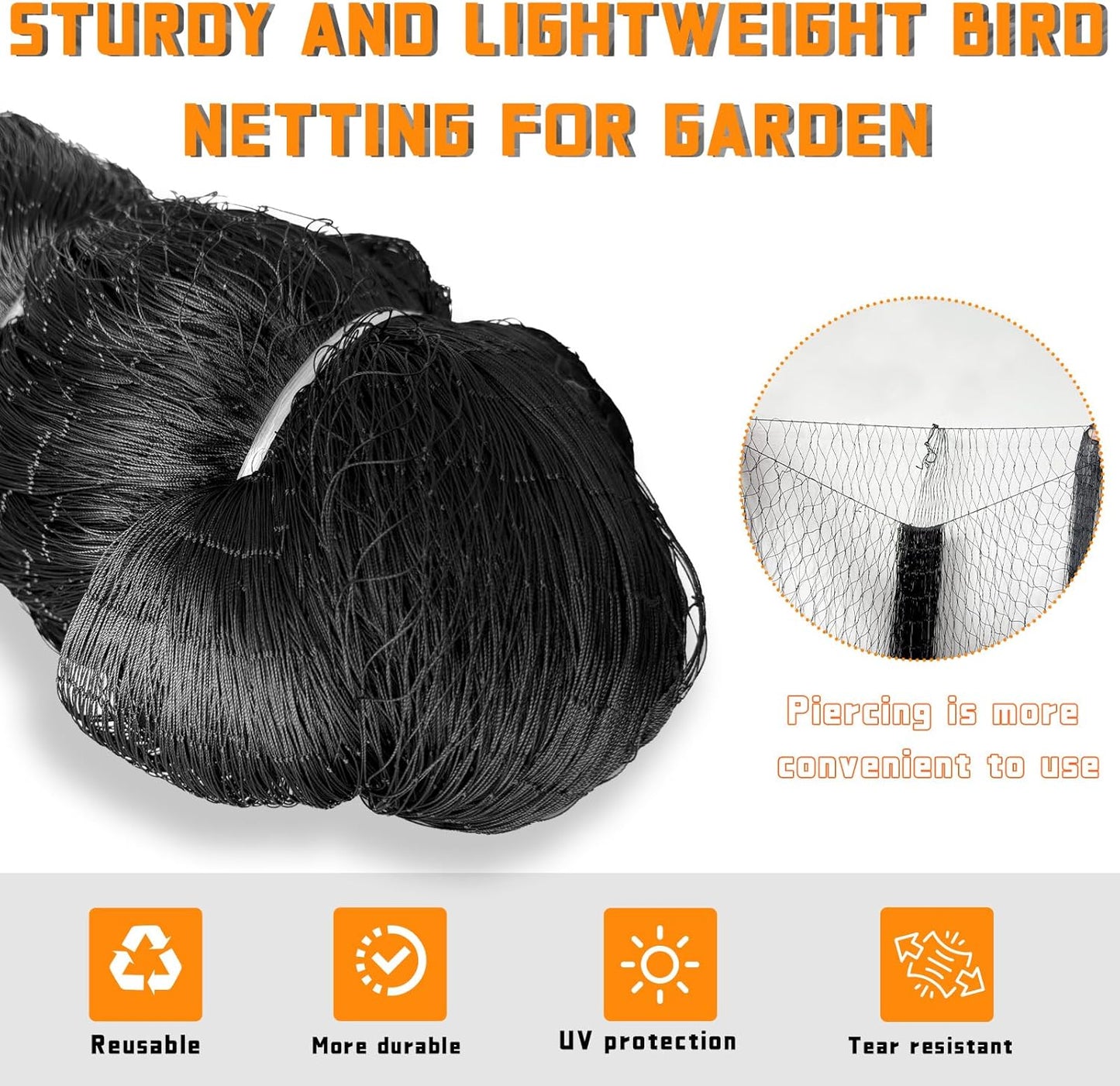 Bird Netting for Garden Heavy Duty Nylon Mesh Garden Netting for Garden Protection Bird Fence Plant Netting Protection Against Birds, Deer, Squirrels and Other Animals (7x100FT)