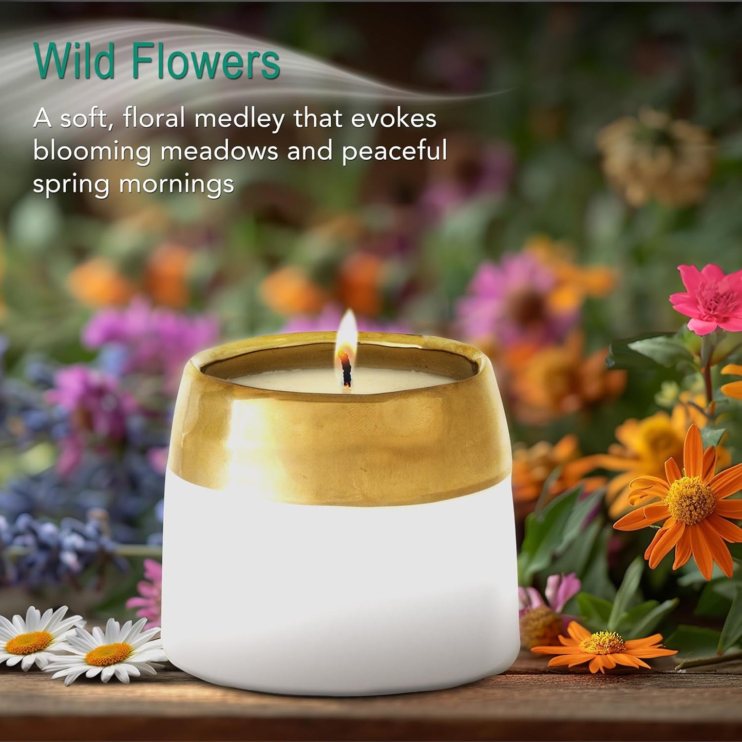 The Growing Candle, Wild Flower Scented, 10oz Ceramic Pot, Single Wick Aromatherapy Candles, 100% Soy for Women and Men, Clara