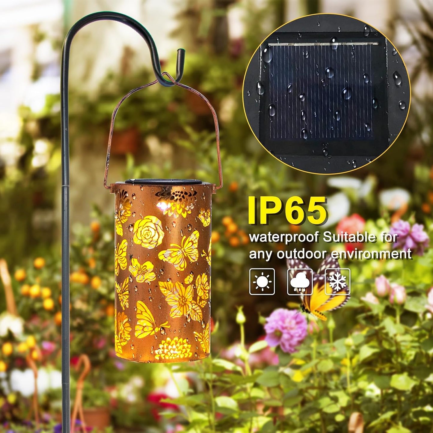 4 Pack Solar Lanterns Outdoor Waterproof Butterfly Birthday Gifts for Women Mom Grandma Garden Decor Flower Metal Hanging LED Decorative Light for Patio Yard Lawn Backyard Front Porch Gardening Gifts
