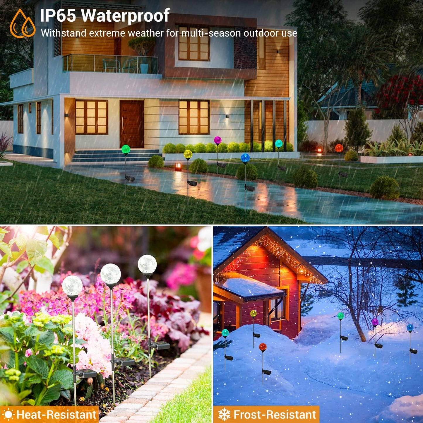 Crystal Cracked Glass LED Garden Globe Light - 6 Pack Color-Changing Solar Stake Ball Light Auto On/Off, Perfect for Landscape, Patio, Yard, Halloween Decorations