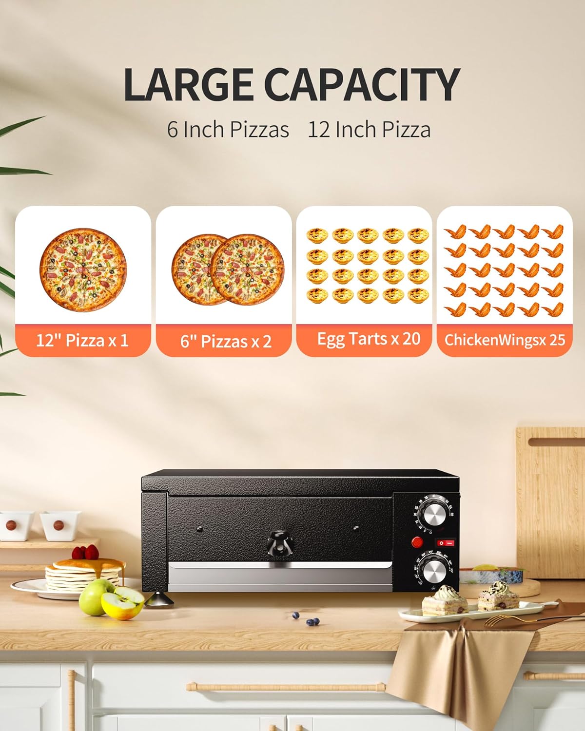 Electric Pizza Oven Indoor Countertop Pizza Oven Commercial Pizza Maker Machine for Home with Timer Stainless Steel Pizza Cooker, Suitable for Both Commercial and Home Use (Black)