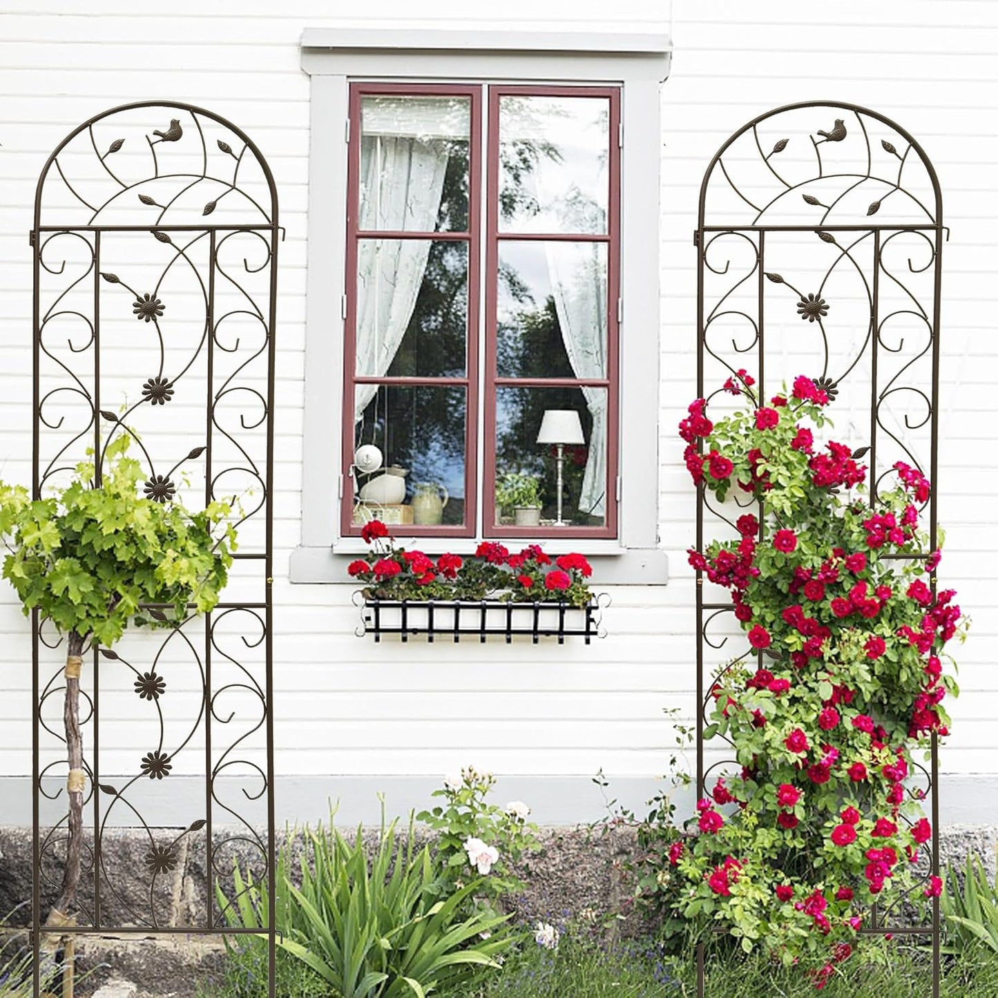 Garden Trellises, 4 Pack Brown Metal Coated Rustproof Trellis for Climbing Plants Outdoor, Roses, Vines, Flowers, and Vegetables-19.7×86.7 inches