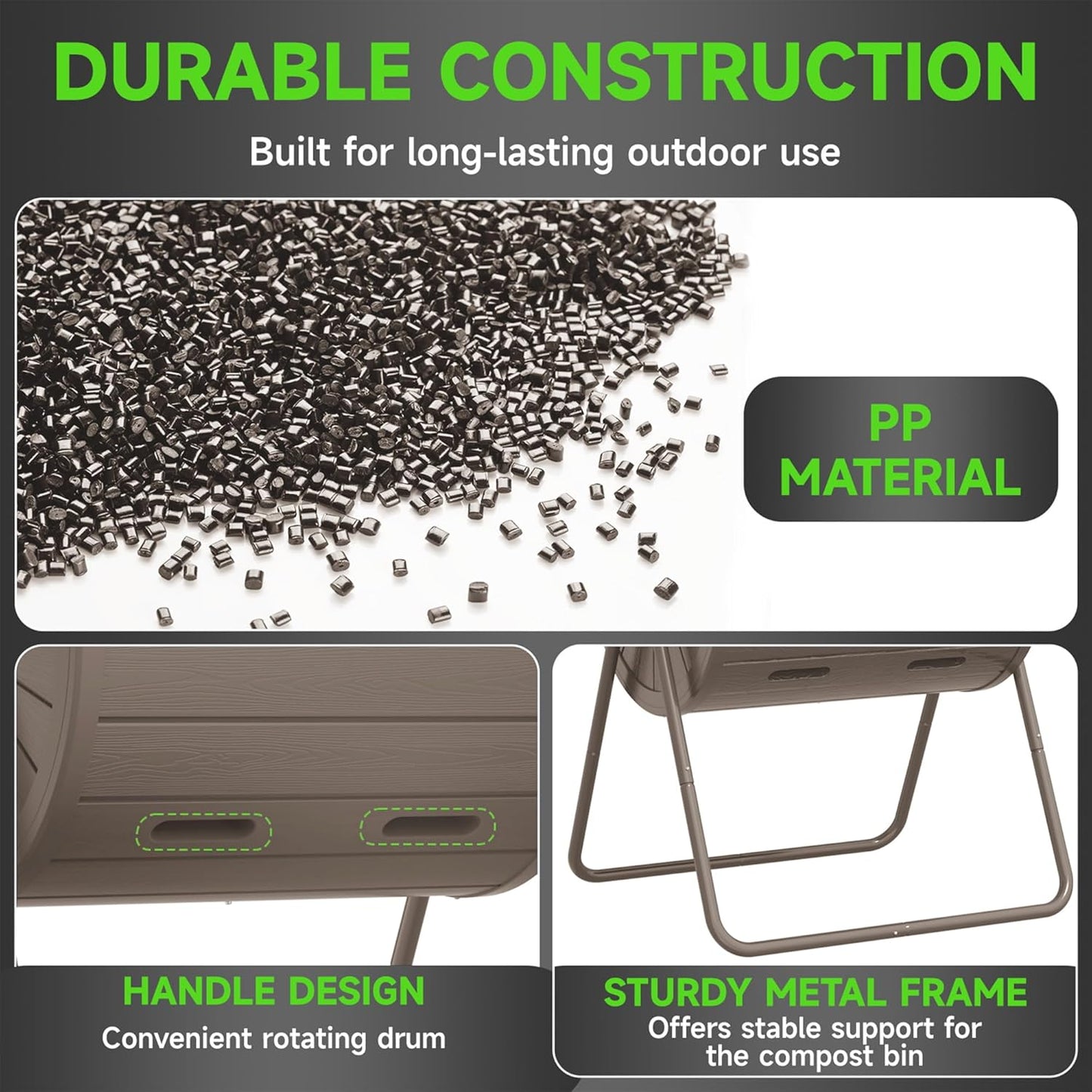 DRATO Compost Bin Outdoor 37.5 Gallon All-Season Dual Chamber Tumbling for Garden, Kitchen, Yard, Outdoor (Gray)