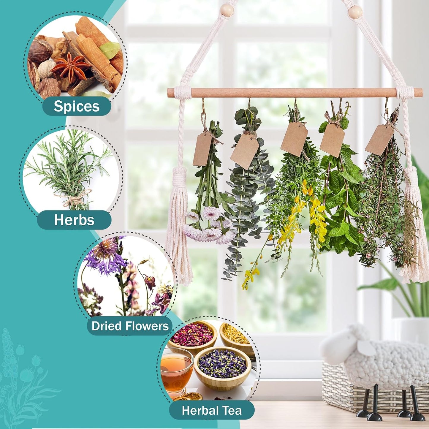 2pack Herb Drying Rack Flower Drying with 25PCS Brown Gift Tags and 32ft Natural Jute Twine herb Dryer,Herb Drying Rack,Hanging Herb Dryer Rack