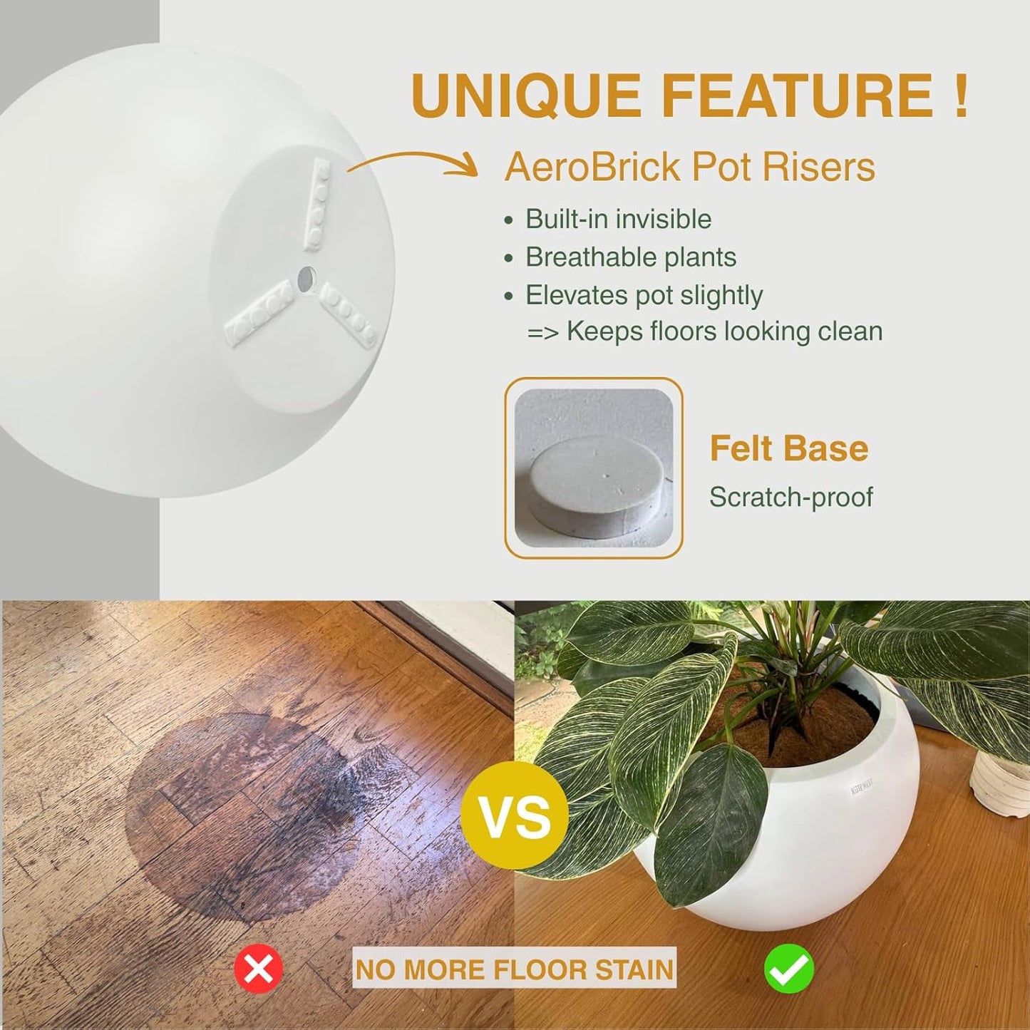 Globo Large Fiberstone Plant Pot, Large Planters for Indoor Plants, Outdoor Planters for Porch (Light French Gray, 16" D x 12.8" H)