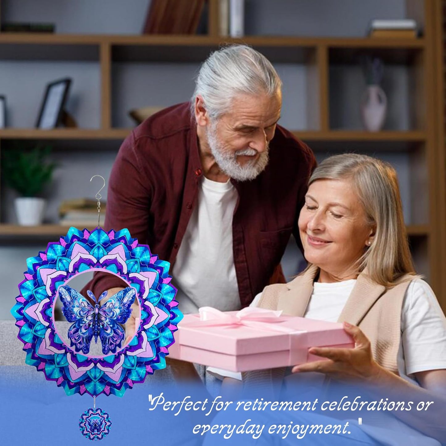 Butterfly Wind Spinner,Hanging Wind Spinners Outdoor for Garden Decoration，12 inch 3D Stainless Steel Wind Sculpture for Indoor/Outdoor Decor