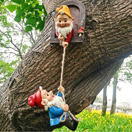 Outdoor Garden Gnome Statue,Climbing Elves Garden Sculpture,Gnome Tree Hugger Figurines Decor,Fairy Hanging Decor Miniature Figurines Garden Gnome Landscape Figurine for Lawn Balcony Patio