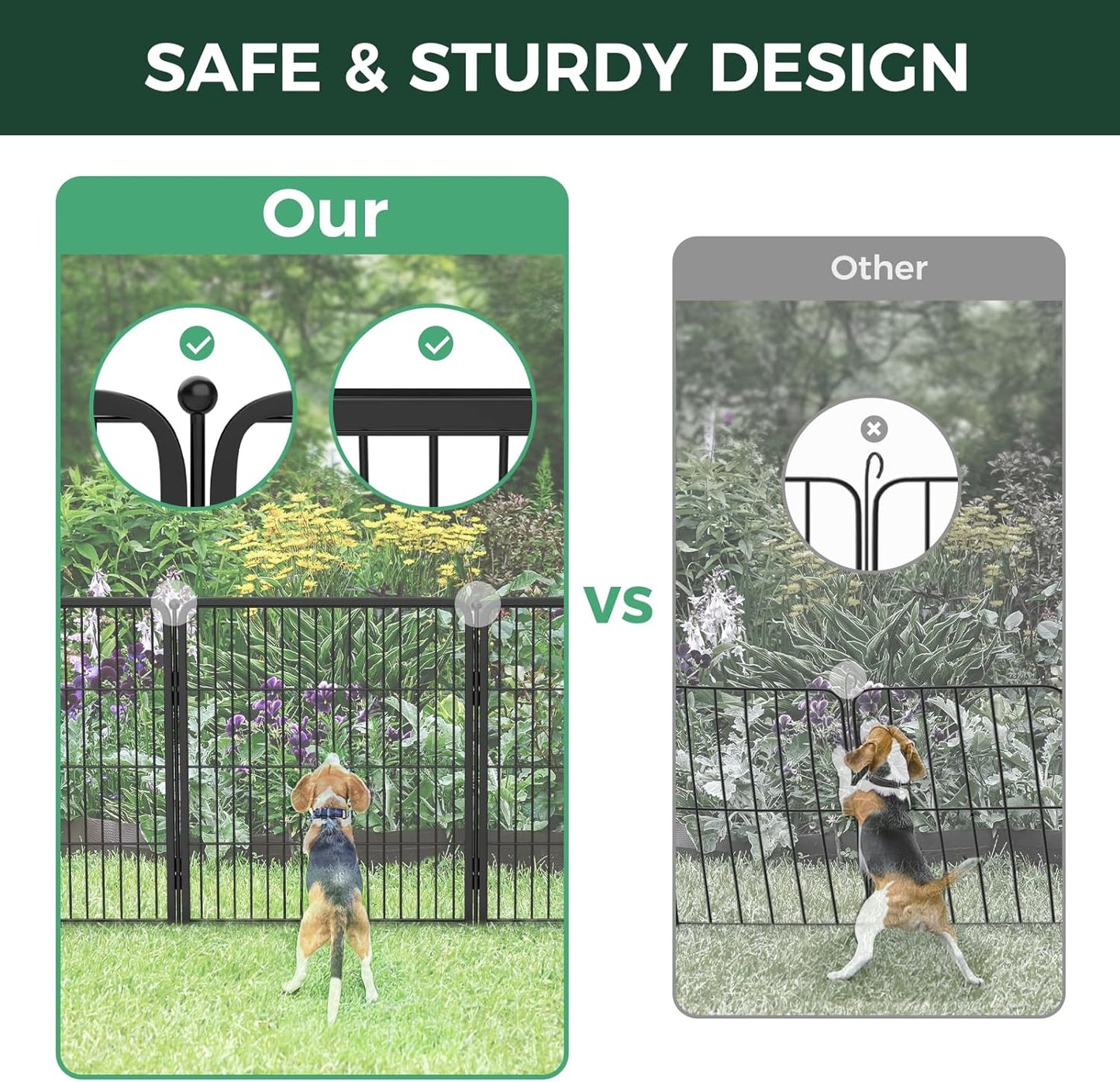 FXW Garden Fence Outdoor for The Yard – 32in(H) x 27.3ft(L) Heavy Duty Metal Animal Barrier for Dog and Rabbit, Decorative Dog Fence, 12 Panels, Black