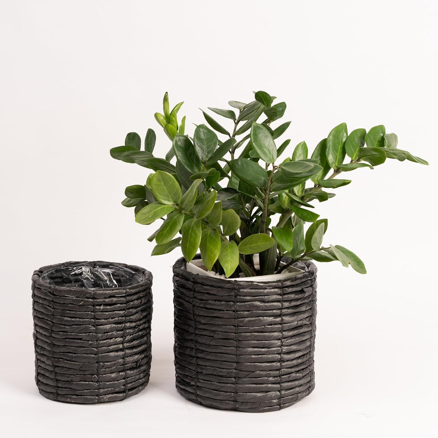 Set of 2 Water Hyacinth Planter Pot Indoor for Plant, Flower Pot, Succulent Pot, Basket Planter, Decorative Pot Cover (Black)