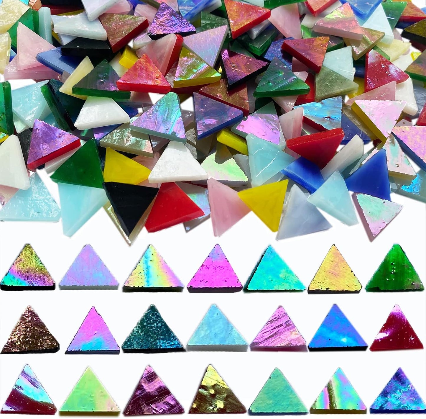 Triangle Iridescent Glass Mosaic Tiles for Crafts Bulk, 510 Pieces Colorful Tiffany Stained Glass Pieces Supplies, Rainbow Mosaic Glass Kit for Crafts