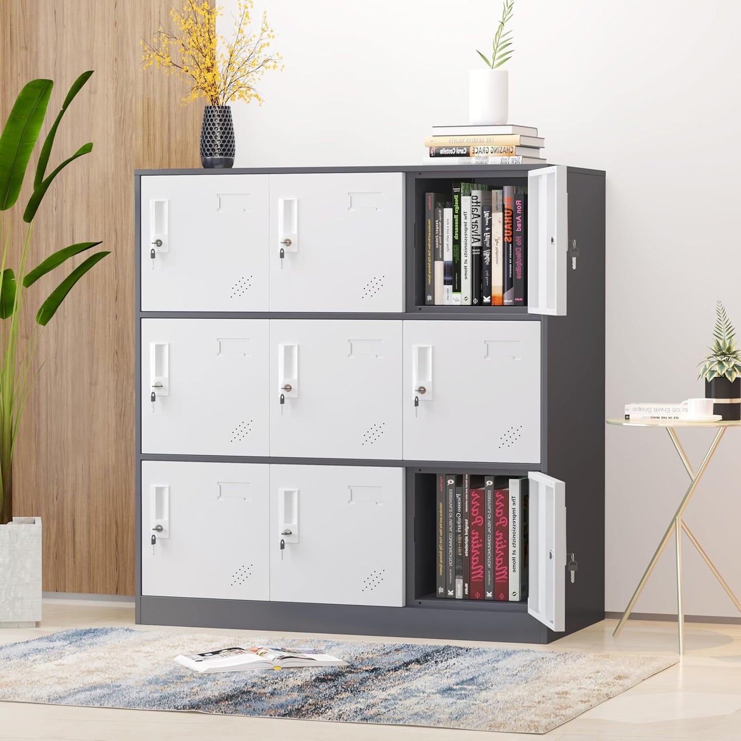 9 Doors Metal Lockers for Employees, Steel Storage Locker with Lock and Card Slot,Lockable Office Metal Storage for School Office Gym Bedroom,Garage(Gray)