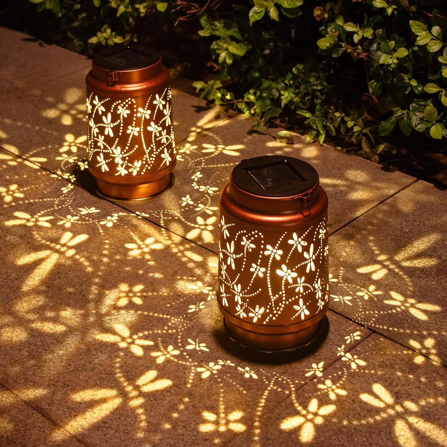 2 Pack Dragonfly Birthday Gifts for Women Mom Grandma Solar Lanterns Outdoor Waterproof Garden Decor Metal Hanging LED Decorative Light for Patio Yard Lawn Backyard Front Porch Gardening Gifts