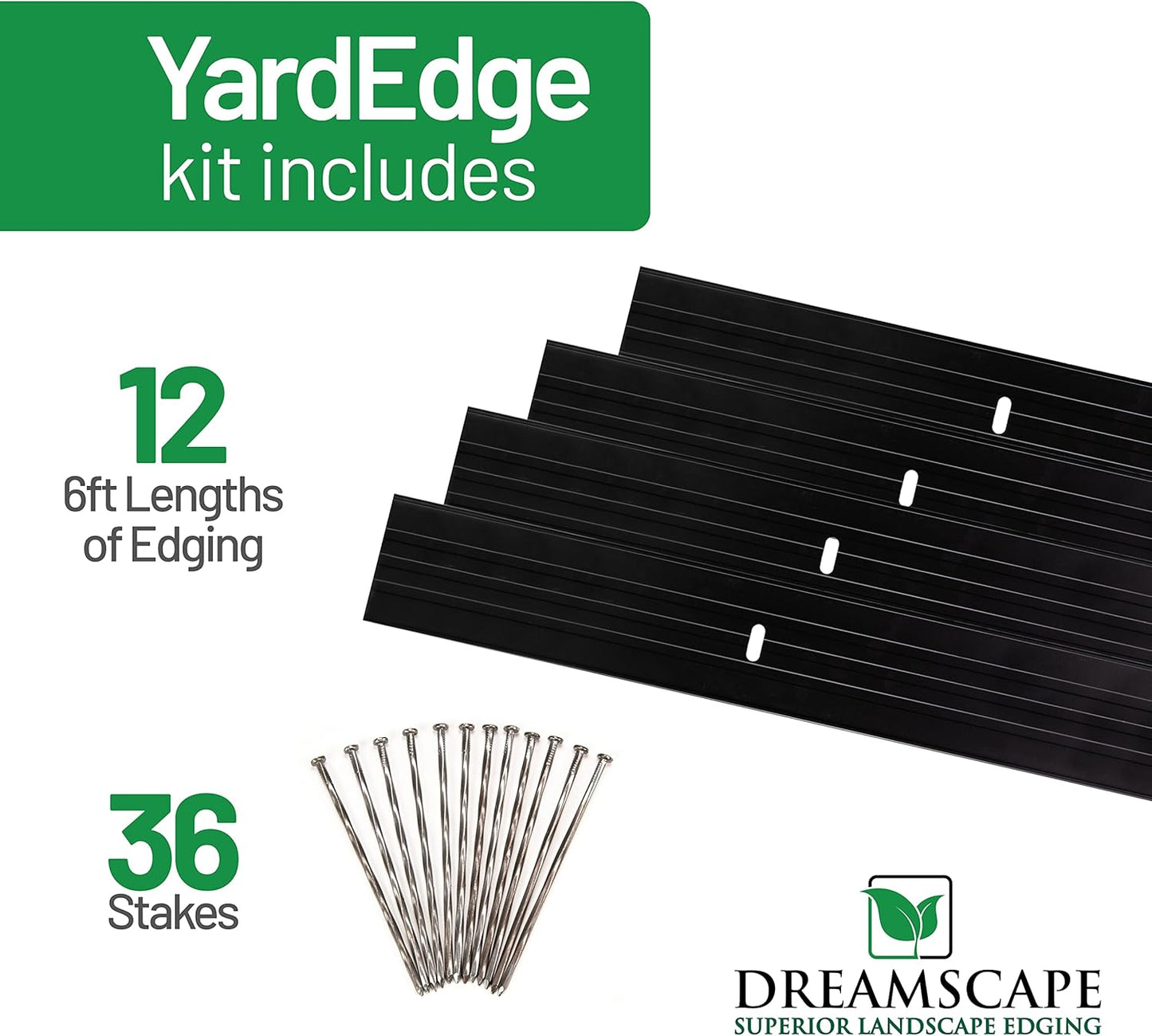 Dreamscape YardEdge Aluminum Landscape Edging - 12 Strips, 6ft Each (72ft Total), Black Duraflex Paint - Professional Quality Landscaping Border, Metal Divider for Lawn, Garden, Flowerbed