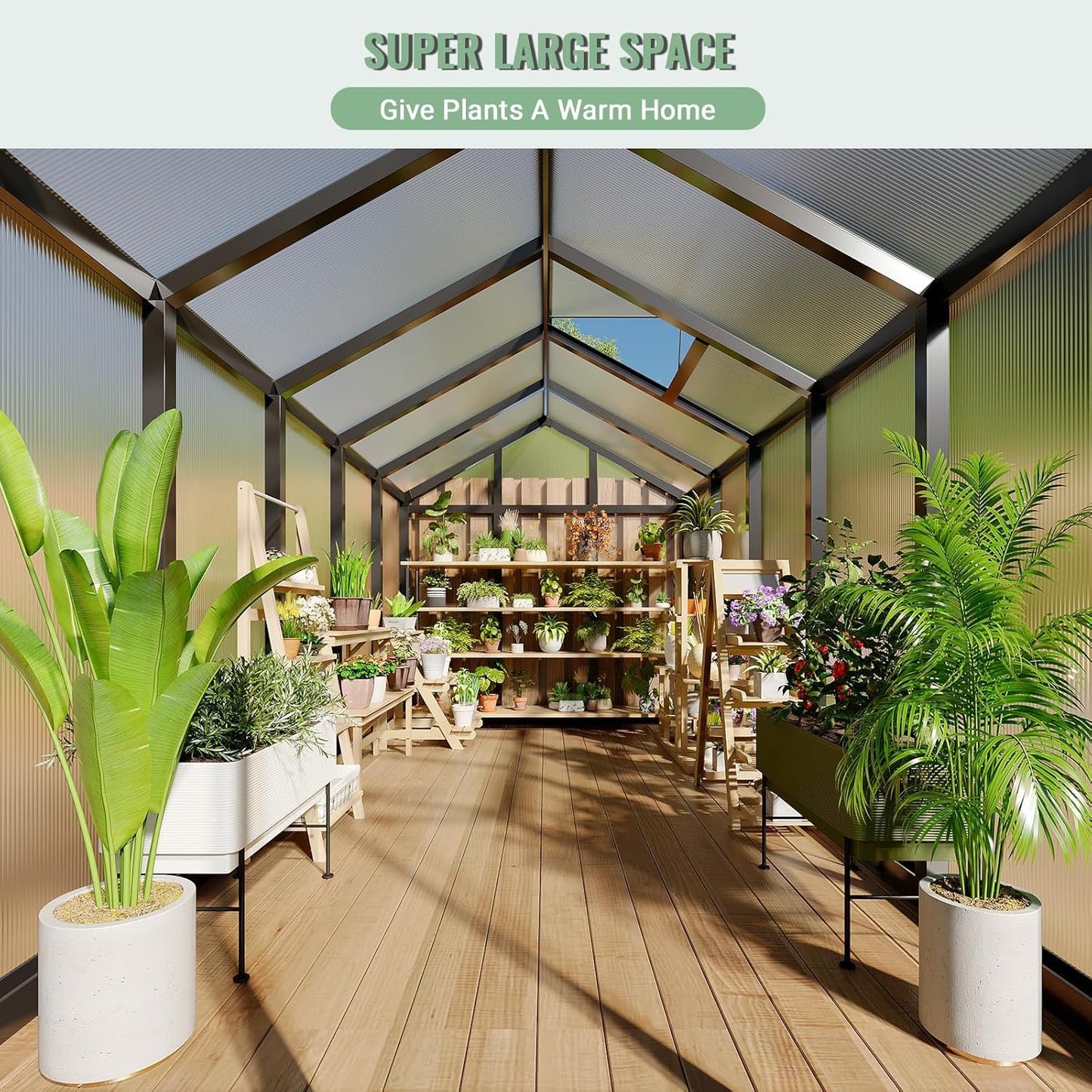 Greenhouse, 6x10 FT Greenhouse for Outdoors, Walk-in Green House with Ground Nails and Vent Windows, Sliding Lockable Door, Polycarbonate Green House for Outside Garden Backyard, Quick Setup, Black