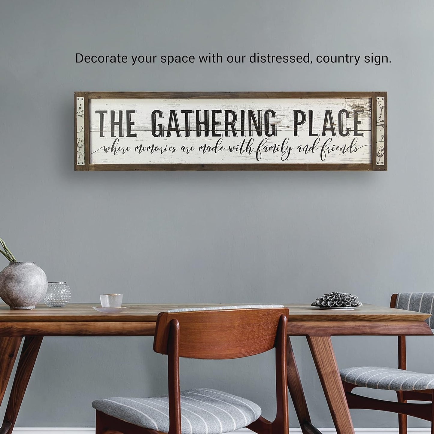 Young's Inc. The Gathering Place Rustic Home Decor - Living Room Wall Decor and Inviting Tabletop Decorations - Wood - 40” W x 1.5" D x 10” H