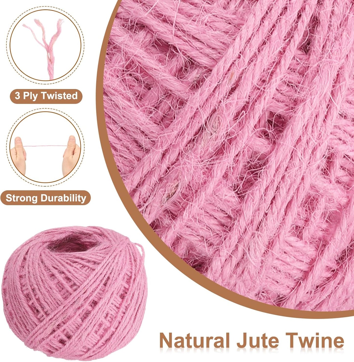 uxcell 328 Feet Natural Jute Twine String,2mm Thin Garden Twine Rope Colored Plant String Cord for DIY Art Crafts Gift Wrapping Decoration Packing Gardening Plant Hanger,Pink