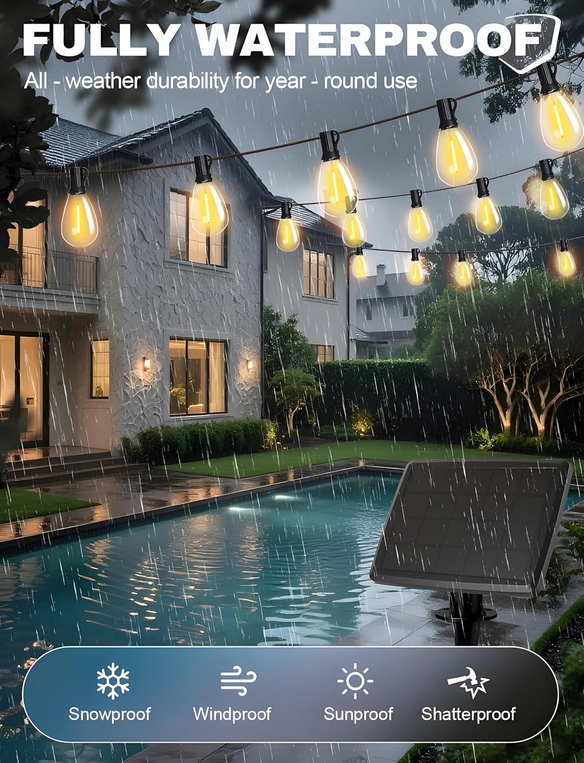 Tenmiro 60FT Solar String Lights Outdoor with Remote and 16+2 LED Shatterproof Bulbs Dimmable & Timing 3 Light Modes Solar Patio String Lights for Cafe, Garden, Deck, Outside Wedding Last for 10+Hrs