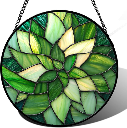 Stained Glass Window Hanging - Green Plants Suncatcher for Doors Garden Patio Flowers Sun Catchers Decor Christmas Mother's Day Birthday Gifts for Women Men Mom Nana Friend 11.8 in