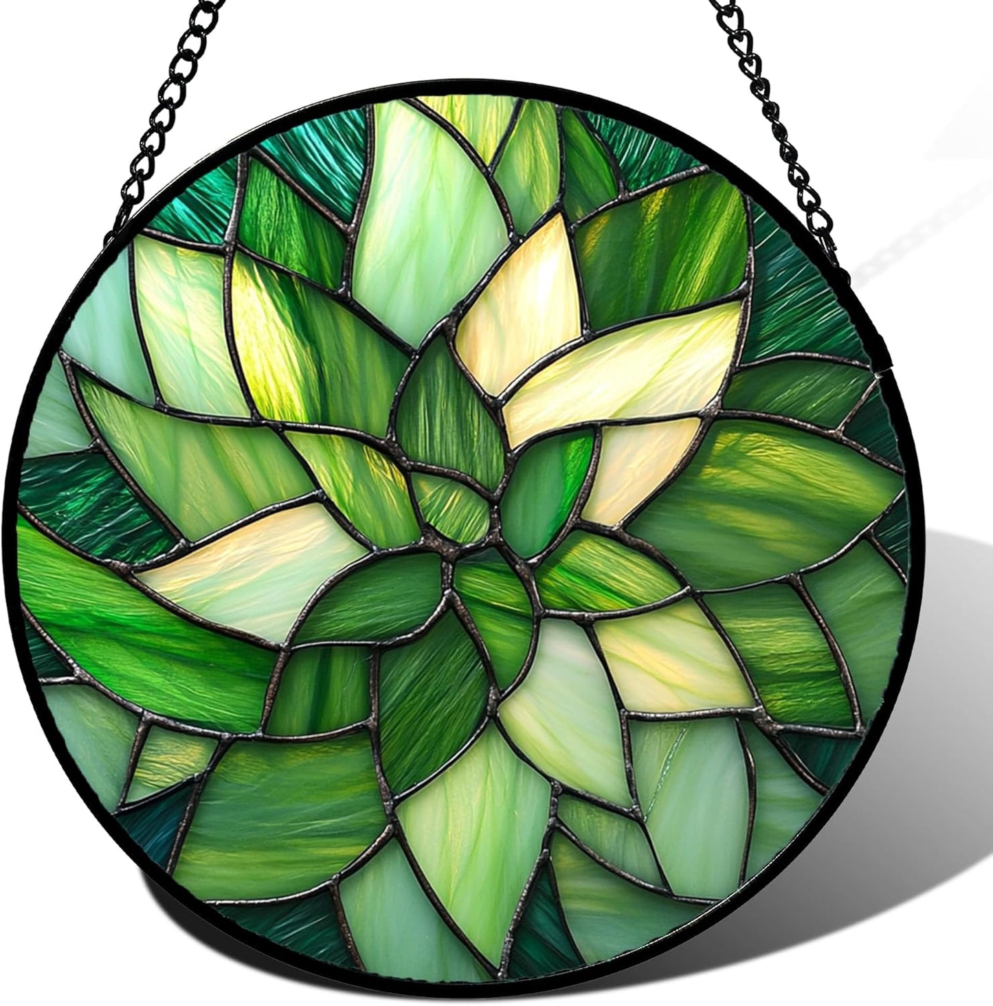 Stained Glass Window Hanging - Green Plants Suncatcher for Doors Garden Patio Flowers Sun Catchers Decor Christmas Mother's Day Birthday Gifts for Women Men Mom Nana Friend 6.3 in