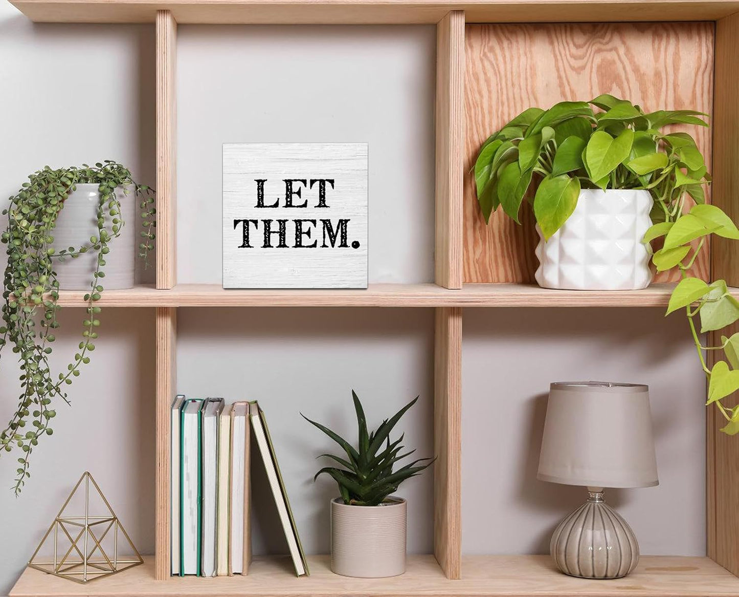 Let Them Wooden Sign, Desk Decorations For Women Office, 5x5 Inch Farmhouse Funny Office Decor Wood Box Sign, Desk Shelf Cubicle Accessories, Appreciation Gifts for Coworkers Boss, 07