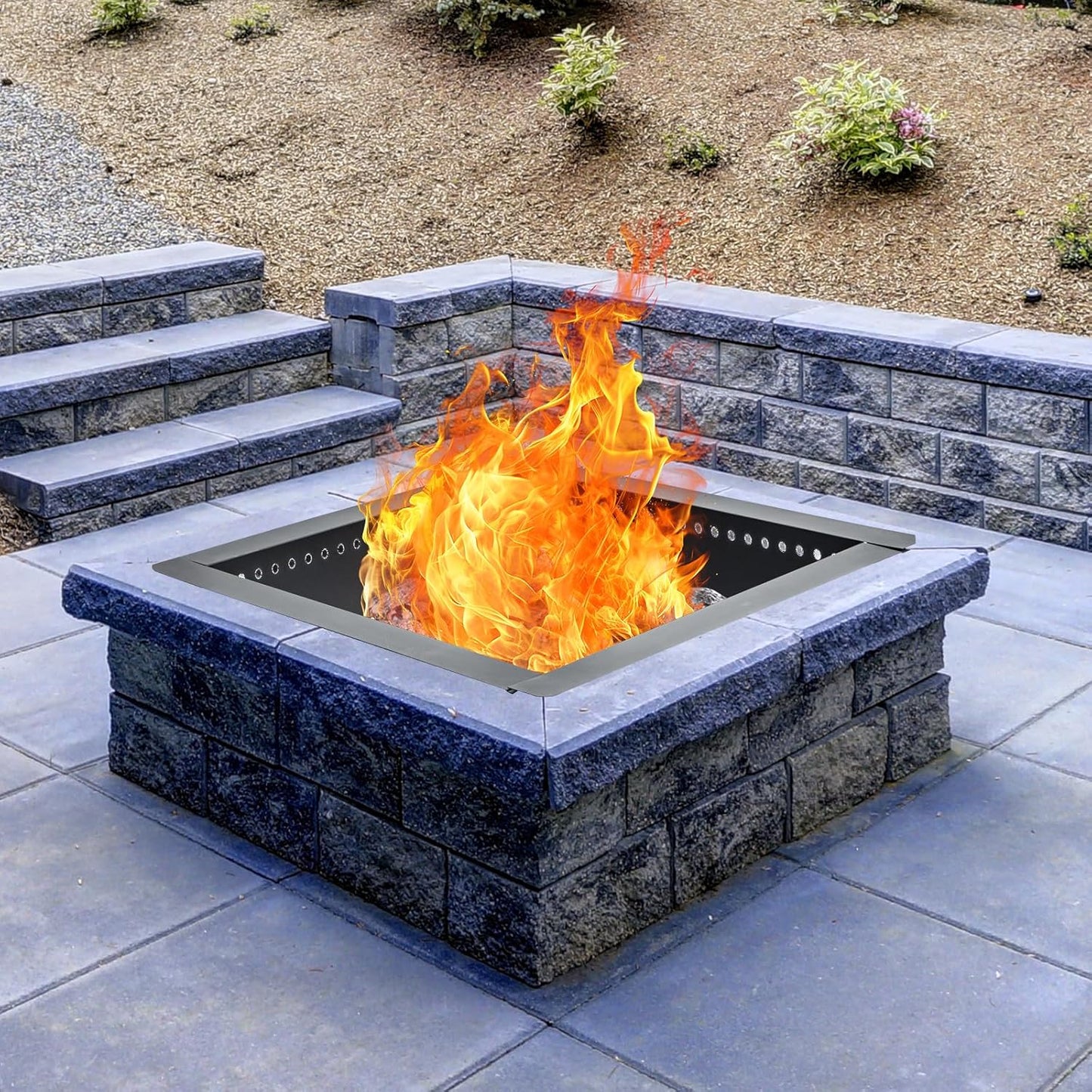 36 inch Square Fire Pit Ring, Heavy Duty Firepit Ring, DIY Campfire Insert Above or In-Ground, for Outdoor, Camping, and Bonfires