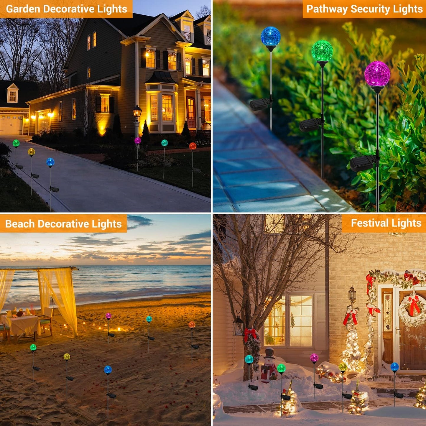 Crystal Cracked Glass LED Garden Globe Light - 6 Pack Color-Changing Solar Stake Ball Light Auto On/Off, Perfect for Landscape, Patio, Yard, Halloween Decorations