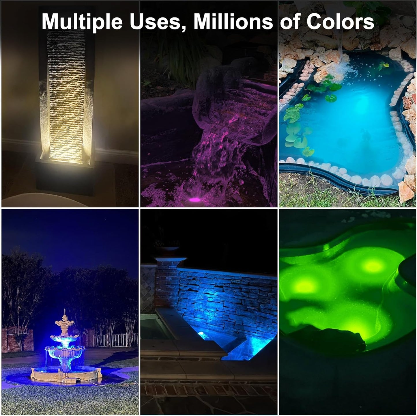 Underwater LED Pond Light with 12V Transformer, 6W Turtle Fountain Light LED Underwater with APP, IP68 Waterproof Underwater Lights for Pond Fountain Waterfall Yard Water Feature, 4 SpotLights