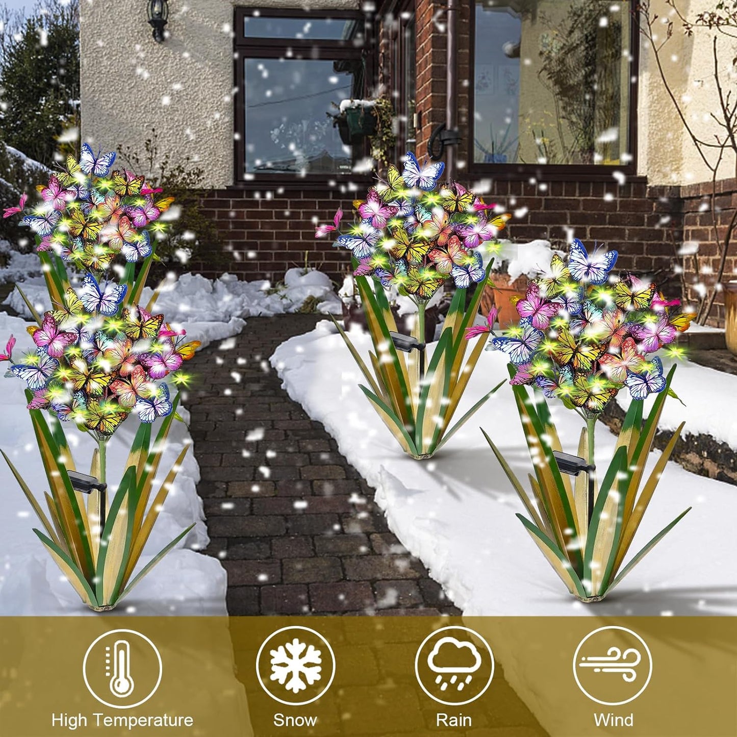 Solar Metal Agave Butterfly Flower Stick Garden Sculpture - Outdoor Christmas Lights With Swaying Butterfly - Solar Powered Gift (2 PCS Light Green)