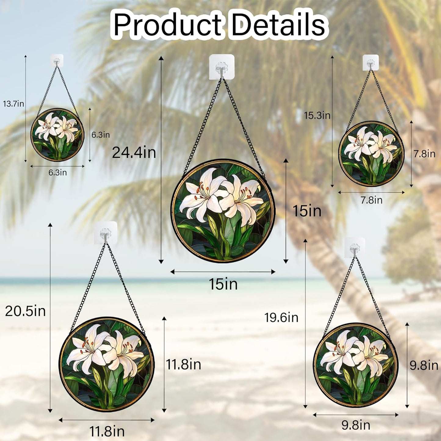 Stained Glass Window Hanging, White Lily Suncatcher for Door Garden Patio Birth Flower Green Plant Sun Catchers Decor Christmas Mother's Day Birthday Gifts for Women Mom Nana Friend 9.8 in