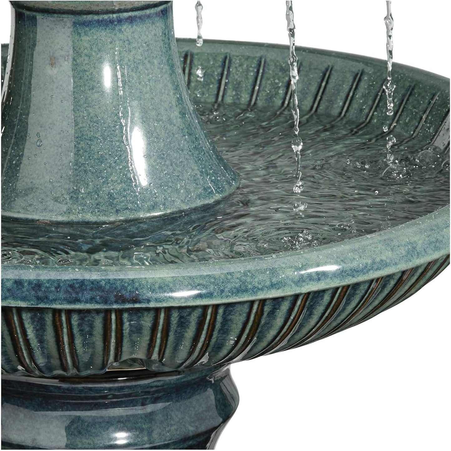 Formentera 46" High Large Italian Indoor Outdoor Decor Teal Blue Ceramic Floor Fountain with Light LED Waterfall 3-Tier Standing Water Feature for Outside Garden Patio Yard Backyard - John Timberland
