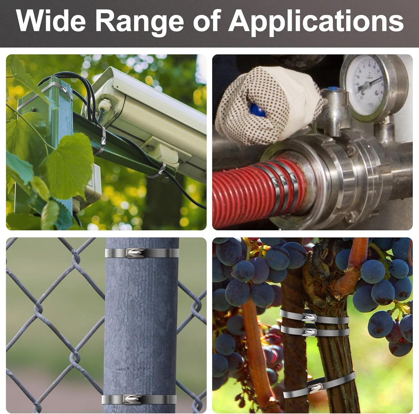 Foneso Metal Zip Ties (7.9 Inch 100PCS), 304 Stainless Steel Short Zip Ties Multi-Purpose Heavy Duty Self-Locking Cable Ties for machinery, fence, vehicles, farms, cables, pipesas well