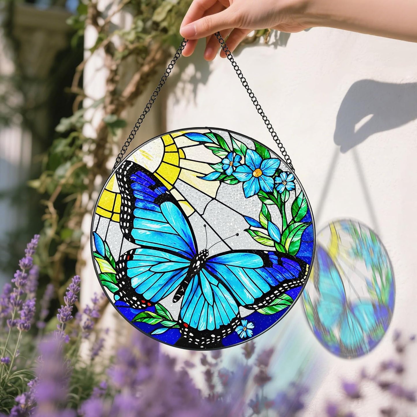 Stained Glass Window Hanging, 8 Inch Sun Catchers Indoor Window, Butterfly Suncatchers for Windows Doors Home Decoration and Christmas, Festival, Housewarming, Mother's Day, Birthday, Gift for Women