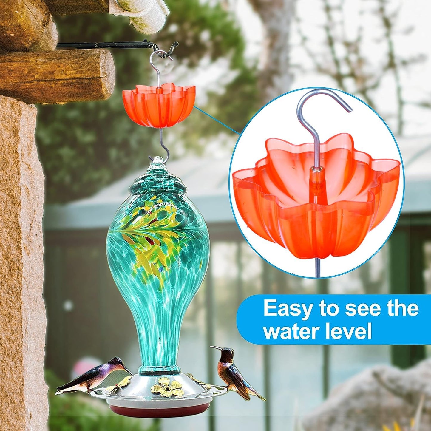 Ant Moat for Hummingbird and Oriole Feeders to Guard Against Ants Protecting The Sugar Nectar Water, Cleaning Brushes Included (Red 2 Pack)