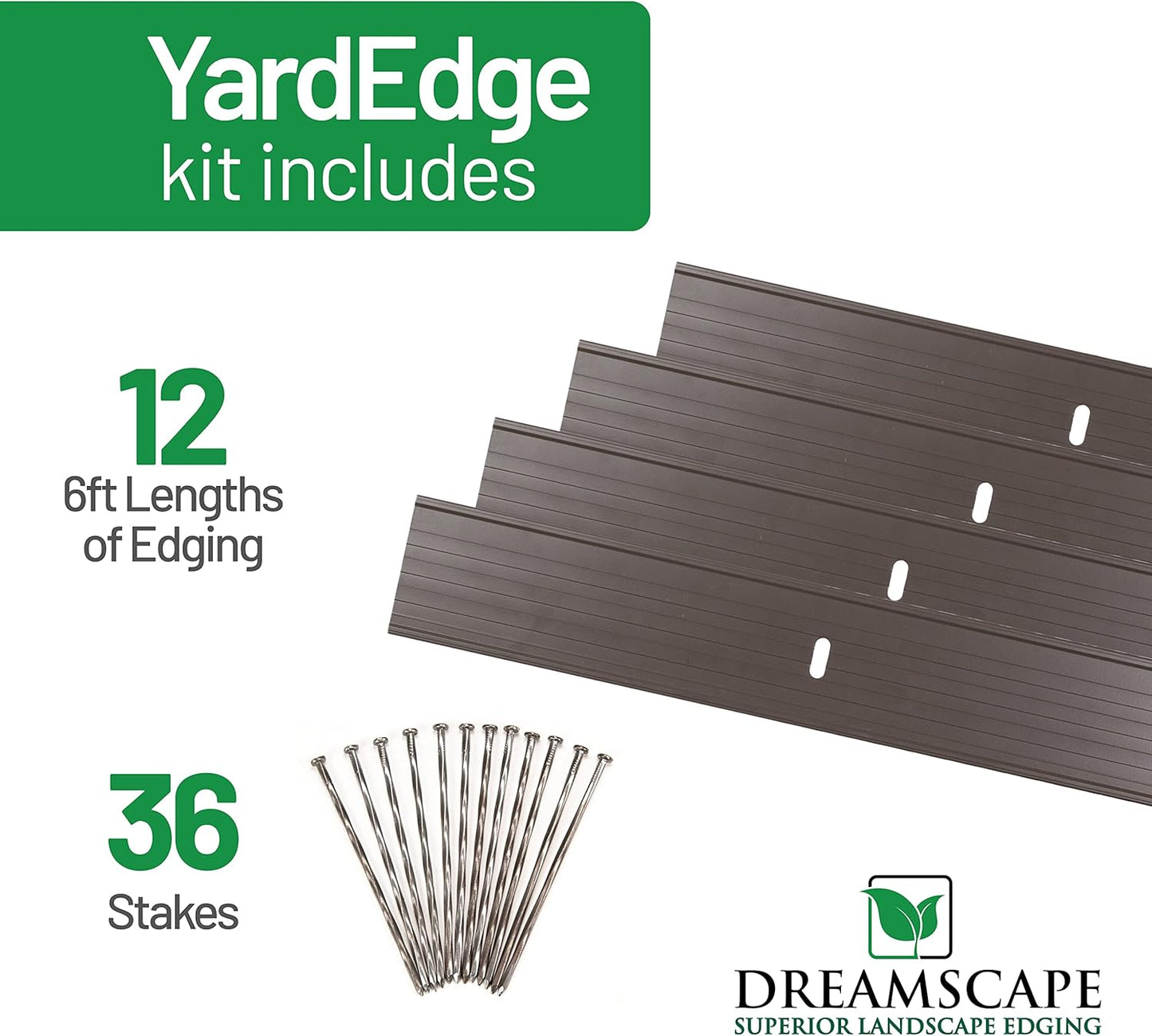 Dreamscape YardEdge Aluminum Landscape Edging - 12 Strips, 6ft Each (72ft Total), Bronze Duraflex Paint - Professional Quality Landscaping Border, Metal Divider for Lawn, Garden, Flowerbed