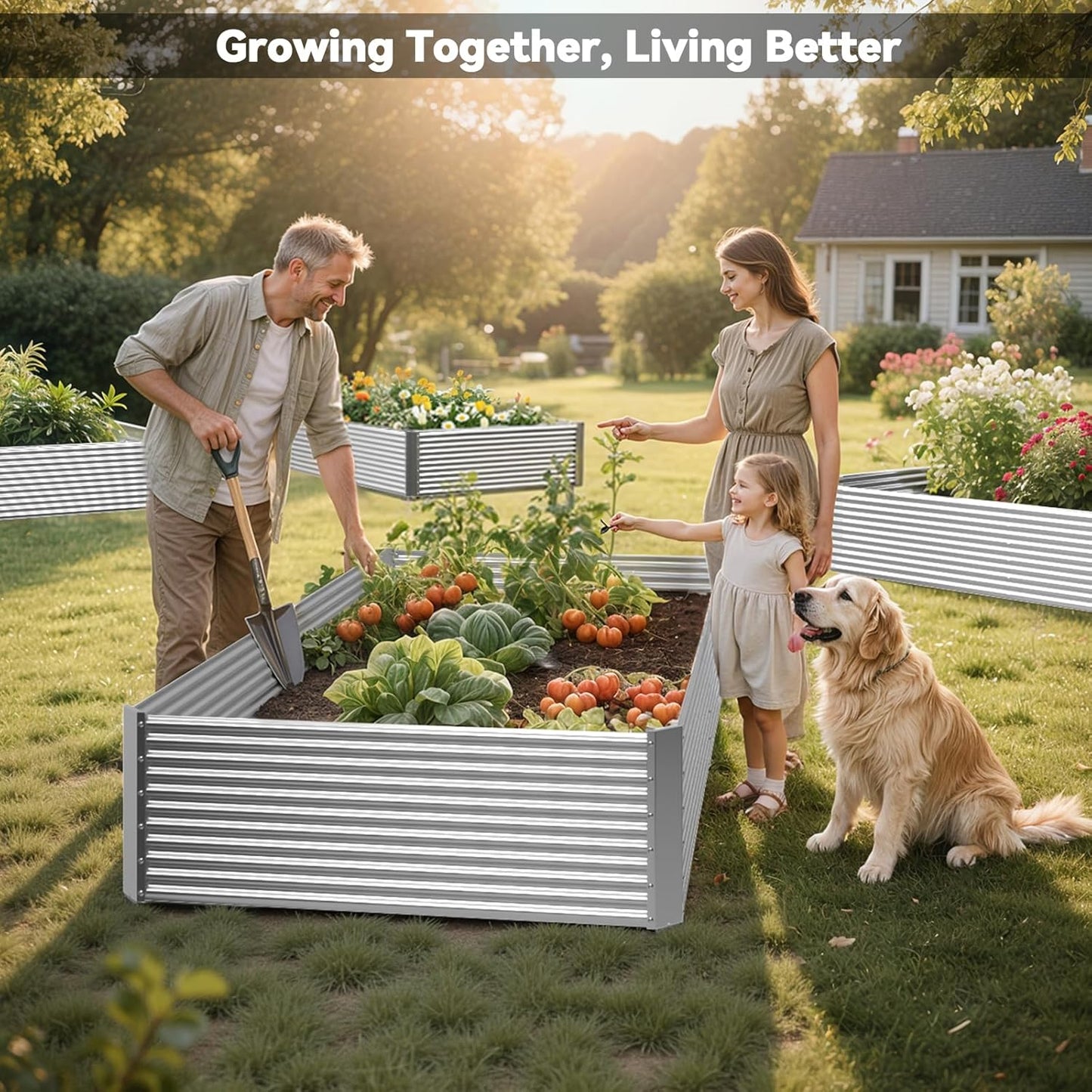 2 Pack 8x4FT Tall Galvanized Raised Garden Bed Outdoor,Metal Garden Bed for Vegetables,Steel Raised Beds for Gardening,Above Ground Garden Box for Flower