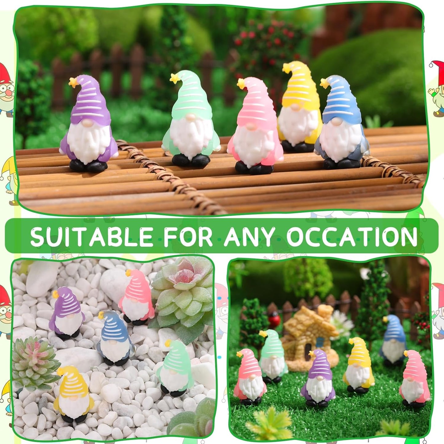 50 Pcs Luminous Mini Gnomes Figurines Fairy Glow in Dark Garden Miniature Gnome Figurines Decor Funny Poses Garden Yard Home Patio Lawn Backyard Hide See DIY Craft
