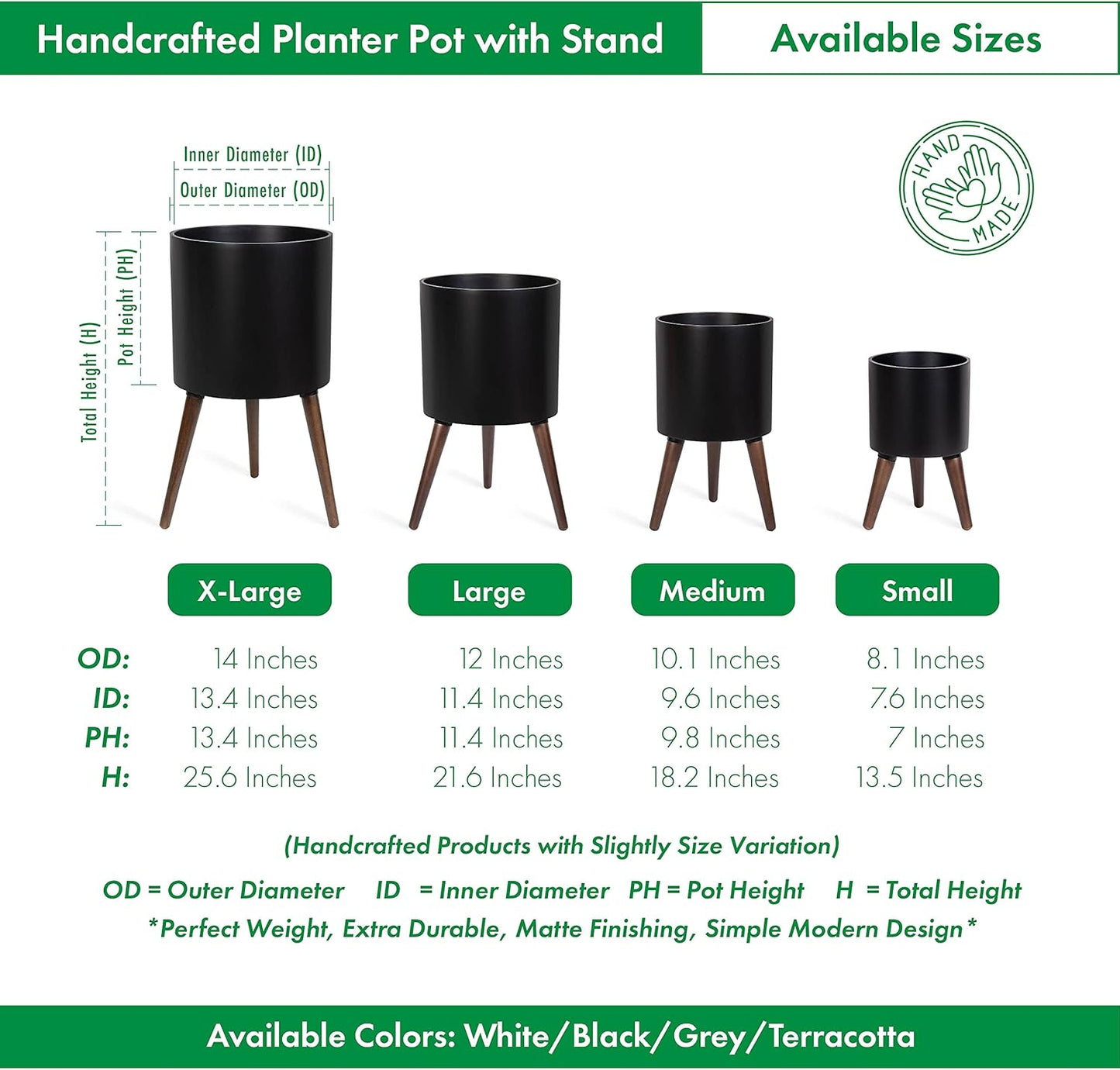 D'vine Dev 12 Inch Planter Pot with Stand, Mid-Century Tall Plant Pot with Legs for Indoor Plants, Large, Black, 88-O-C-2