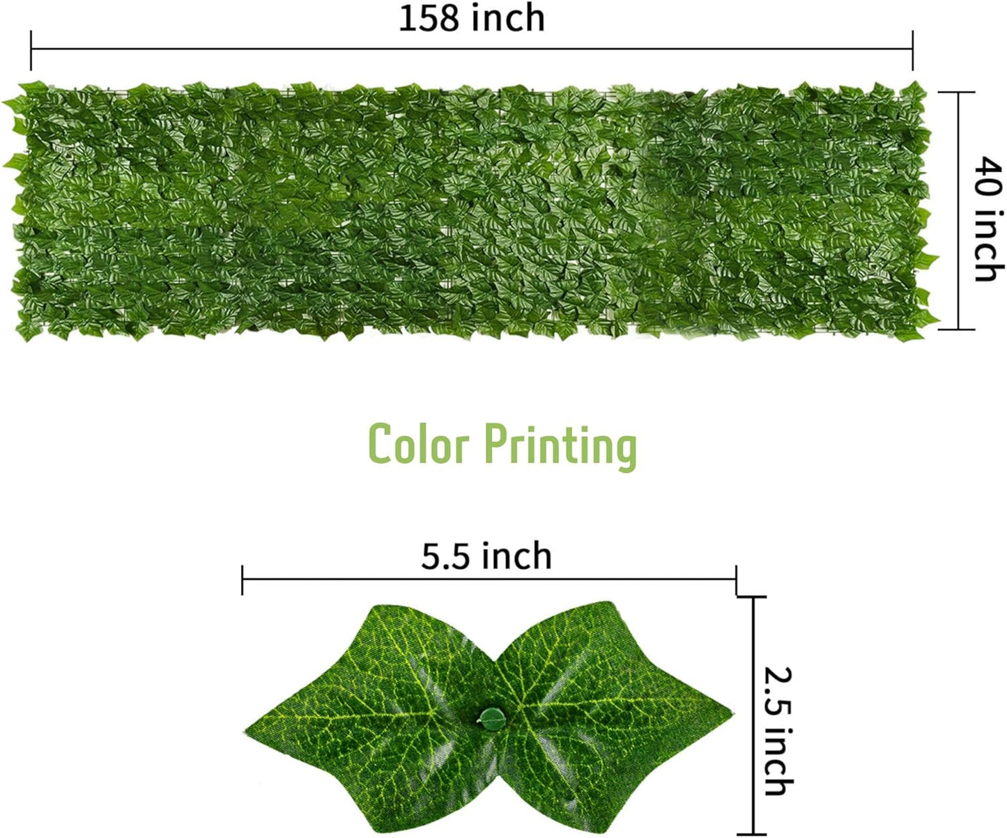 Artificial Ivy Privacy Fence Screen, 39.4x157.5 In Inch Artificial Faux Ivy Hedge, Expandable Faux Privacy Fence with 80 pcs Zip Ties, Decoration for Outdoor Garden, Color printing sweet potato leaves