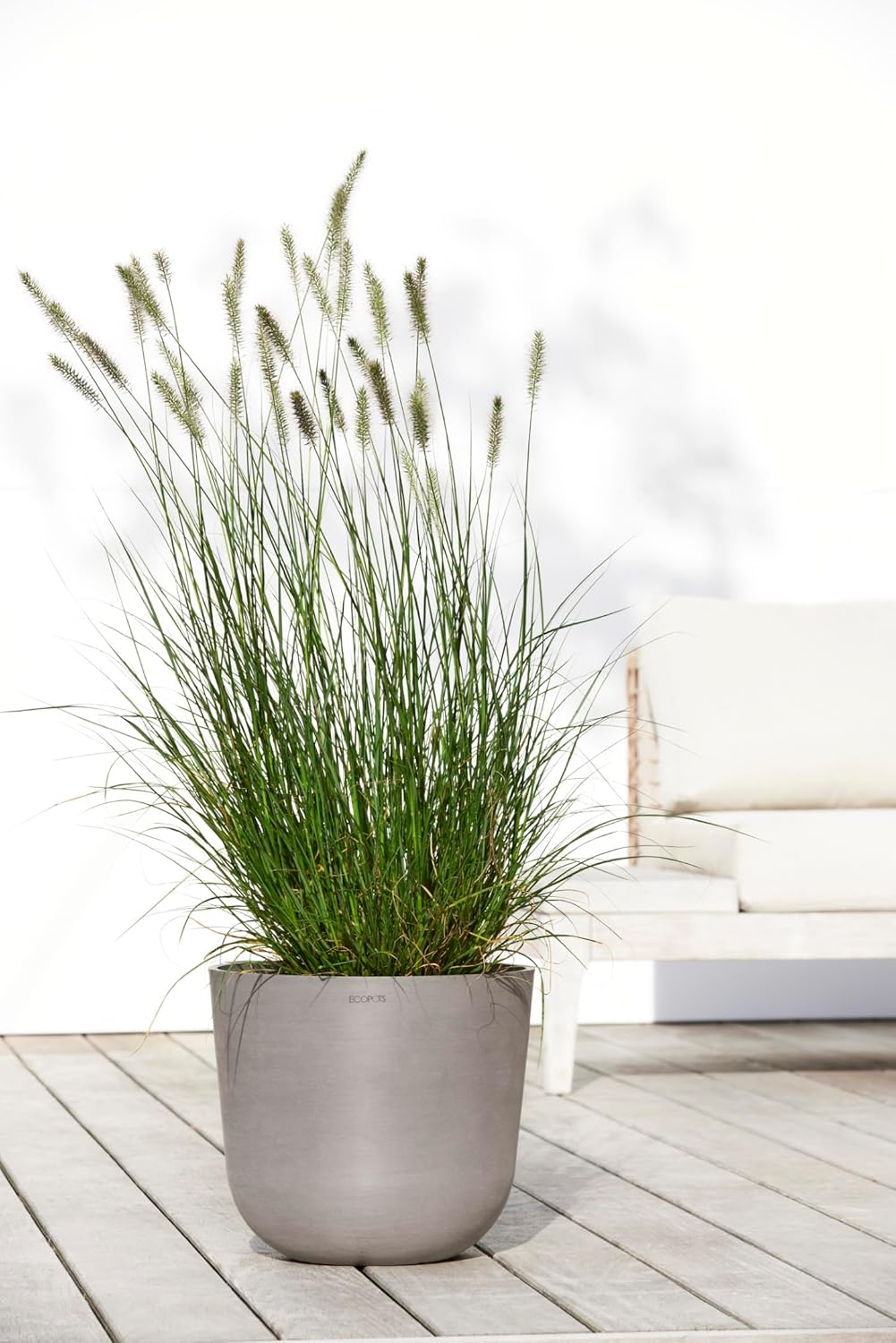 Ecopots Oslo Durable Modern Round Indoor/Outdoor Recycled-Based Composite Flower Pot Planter, Taupe, 14"