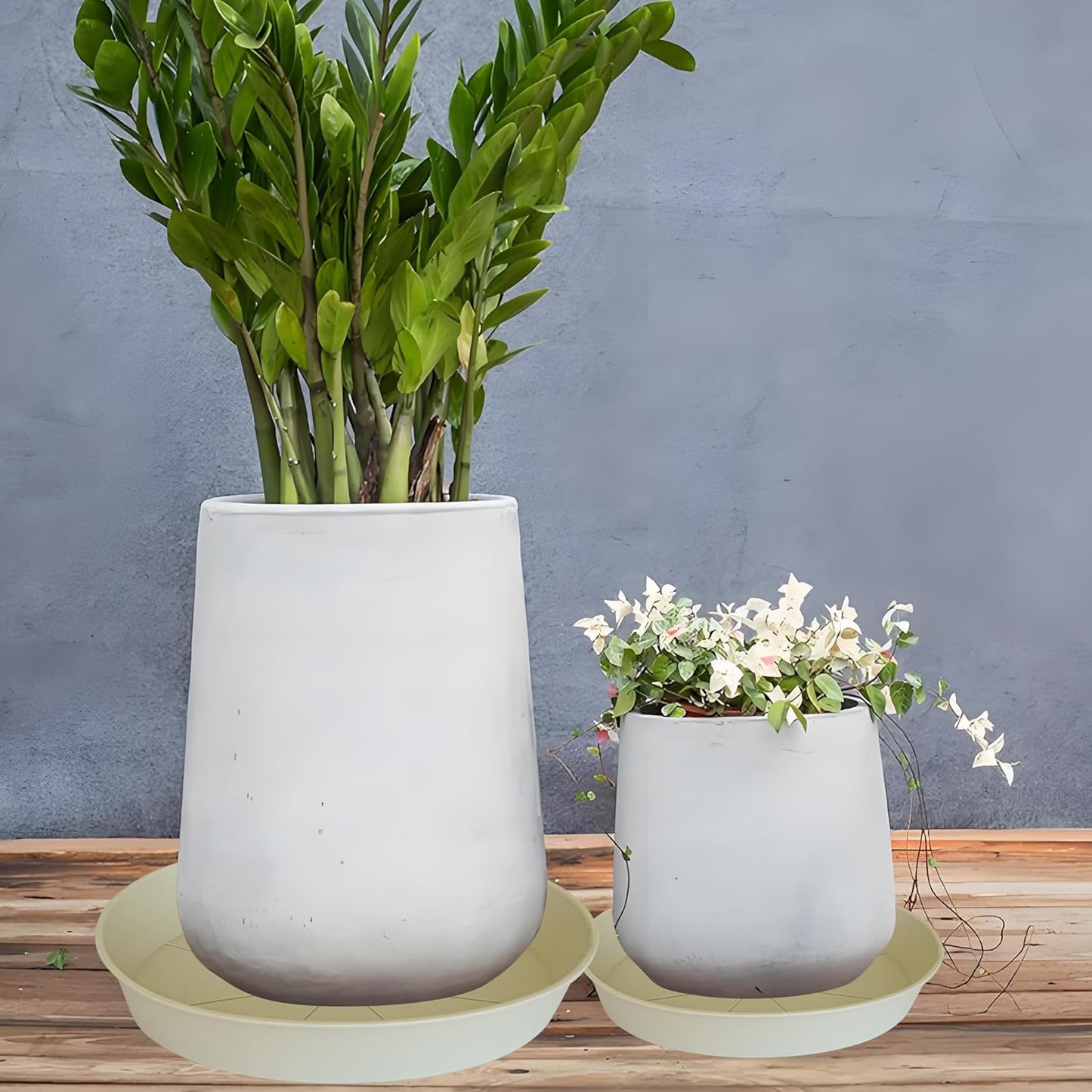 2 Pack of 18 19 inch Plant Saucer Drip Tray (16.6 inch Base), Heavy Duty Deep Plant Saucers for Pots, Plastic Flower Planter Water Trays for Indoors Outdoor (19", Beige)