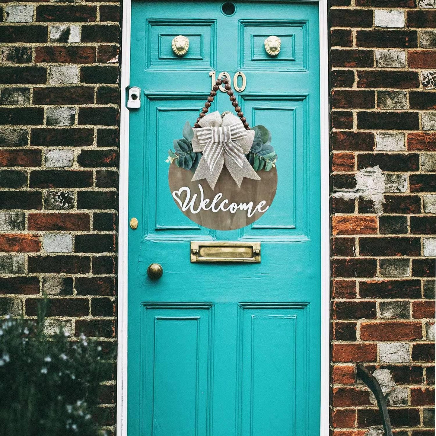 3D Welcome Sign for Front Door |Home/Farmhouse Porch Décor Wooden Hanging Sign with Artificial Leaves and Rustic Beads | Christmas Classroom |12" Round
