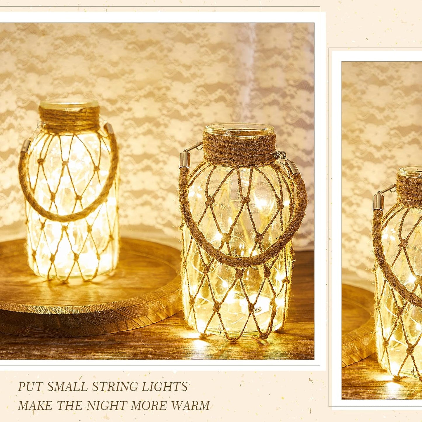 Set of 4 Rope Net Dry Flower Glass Vase 7.9 x 4 Inches Wicker Farmhouse Vase Coastal Decor for Wedding Tables Home Rustic Hanging Mason Jar Rope Wrapping Decorative Bottles Nautical Decor